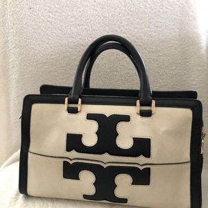 Tory Burch Leather Bag Off White with Blue Logo